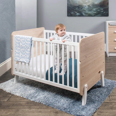 Modern Style Baby Cot Bed -  Barley White and Oak