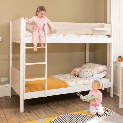 Contemporary Kids King Single Bunk Bed - Barley White and Oak, Barley White