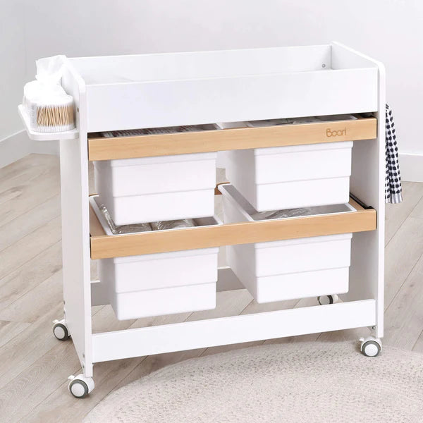 Modern Change Table Natty Storage Changer - Barley White and Almond