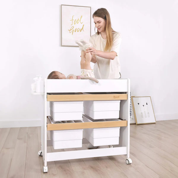 Modern Change Table Natty Storage Changer - Barley White and Almond