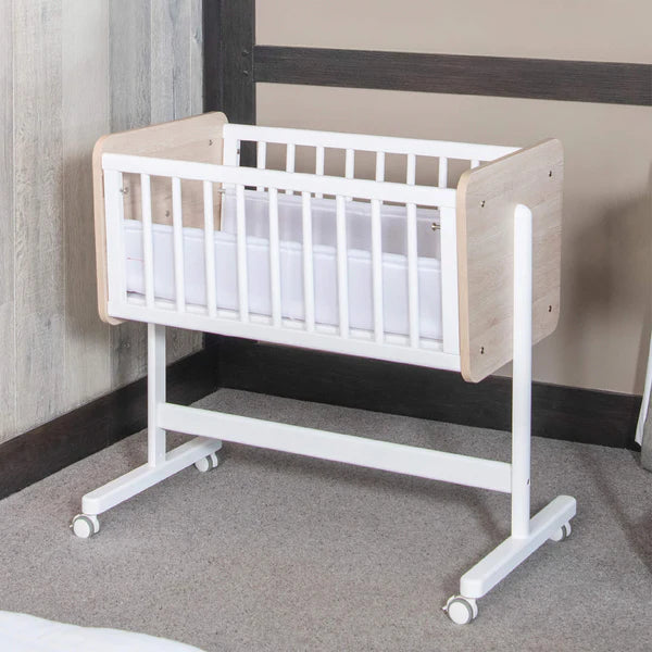 Stylish Baby Bedside Crib - Barley White and Oak