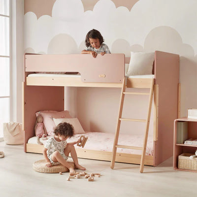 Kids Modern Single Bunk Bed - Barley White and Almond, Blueberry and Almond,Cherry and Almond