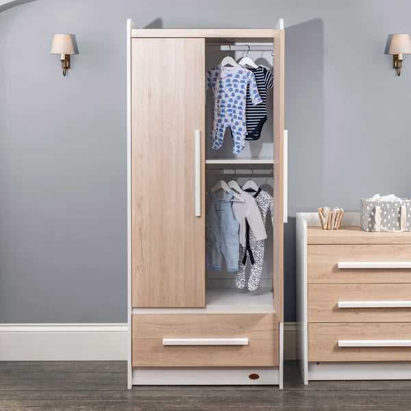 Contemporary Baby Neat Two-Tone Design Wardrobe - Barley White, Barley White and Oak