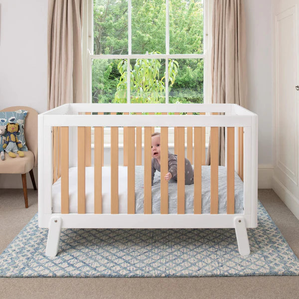 Contemporary Turin Cot Bed with Mattress Bundle - Barley White and Almond