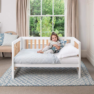 Contemporary Turin Cot Bed with Mattress Bundle - Barley White and Almond