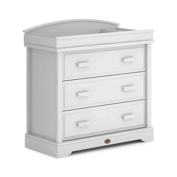 Nursery 3 Drawer Dresser and Arched Changing Station - Almond, Barley White, White