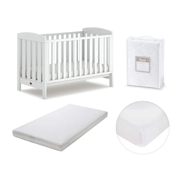 Baby Alice Cot Bed with Mattress Bundle - Barley White