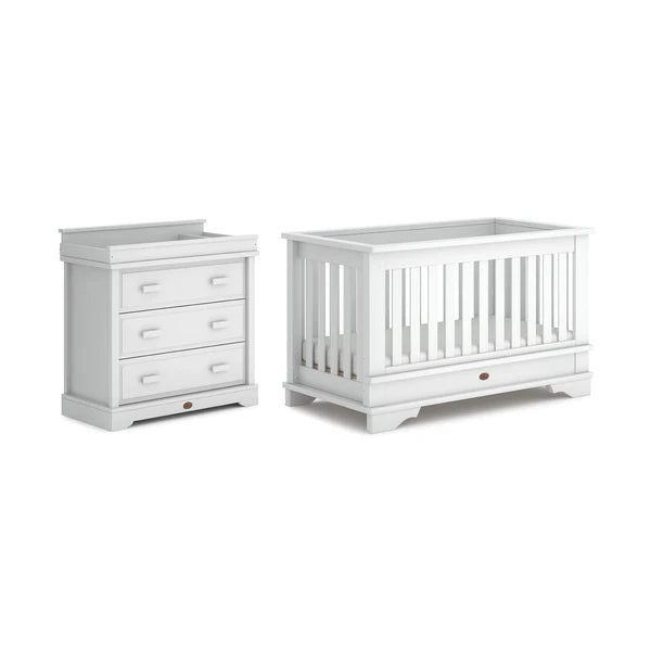 Modern Barley White Baby Cot - Convertible Plus Nursery Furniture Set