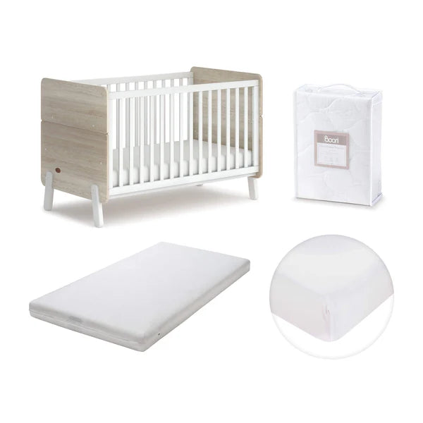 Stylish Boori Natty Cot Bed with Mattress Bundle - Barley White and Oak