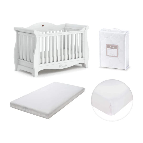 Royal Sleigh Cot Bed with Mattress Bundle - Barley White