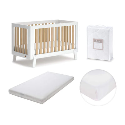 Contemporary Turin Cot Bed with Mattress Bundle - Barley White and Almond