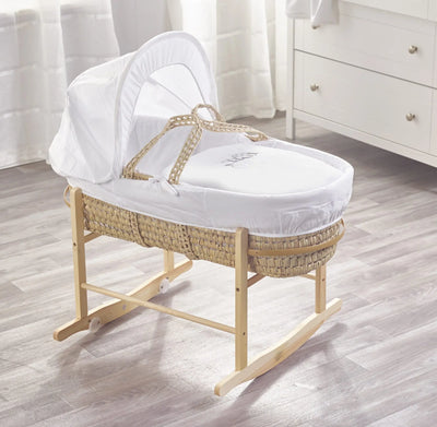 Sleepy Little Owl Palm Moses Basket with Rocking Stand Natural/White