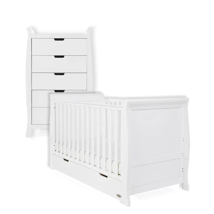 Cot 2-Piece Nursery Furniture includes Tallboy Draw set Set Obaby Stamford Classic Cot Bed  - White