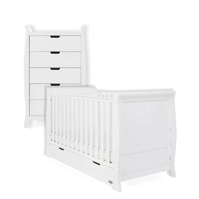 Cot 2-Piece Nursery Furniture includes Tallboy Draw set Set Obaby Stamford Classic Cot Bed  - White