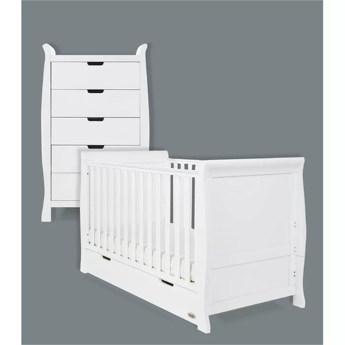 Cot 2-Piece Nursery Furniture includes Tallboy Draw set Set Obaby Stamford Classic Cot Bed  - White