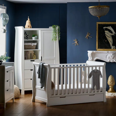 Luxurious Stamford Cot Bed 5-Piece Nursery Furniture Set by Obaby - White