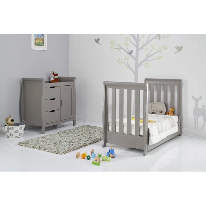 Baby Stamford Mini Cot 2-Piece Nursery Furniture Set - White, Warm Grey, Taupe Grey