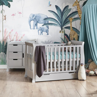 Baby Stamford Mini Cot 2-Piece Nursery Furniture Set - White, Warm Grey, Taupe Grey