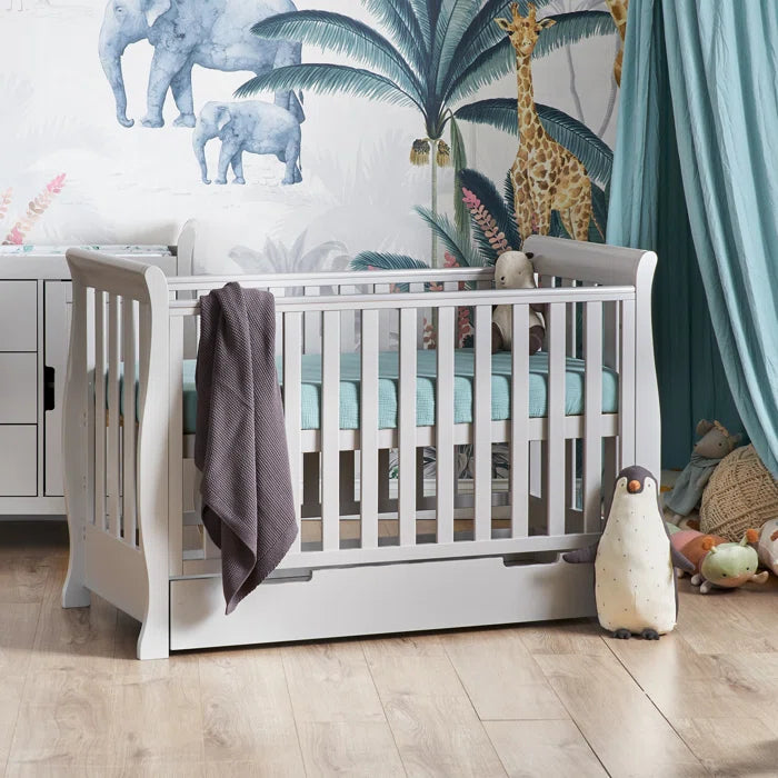 Baby Stamford Mini Elegant Sleigh Design Cot Bed -Grey, Warm Grey, White