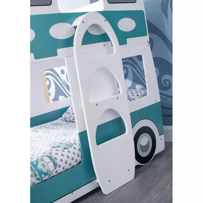 Kids Fun Bed Single (3') Standard Bunk Bed - White/Teal