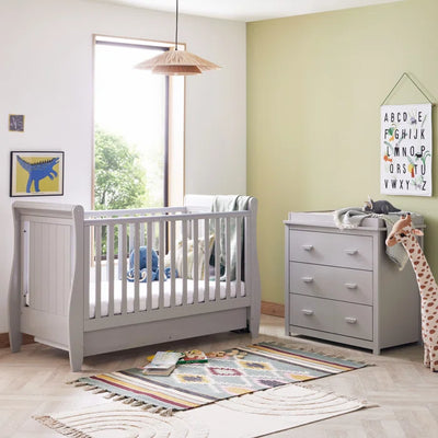 Nursery Furniture Set BabyMore Stella 2-Piece  - Stylish Sleigh Cot White, Grey