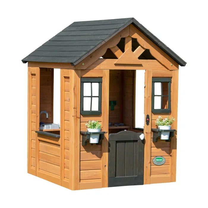 Outdoor Fun Backyard Discovery 116.84cm W x 106.68cm D Outdoor Cedar Playhouse with Kitchen