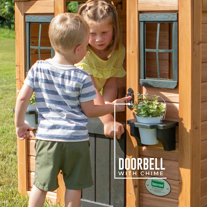 Outdoor Fun Backyard Discovery 116.84cm W x 106.68cm D Outdoor Cedar Playhouse with Kitchen