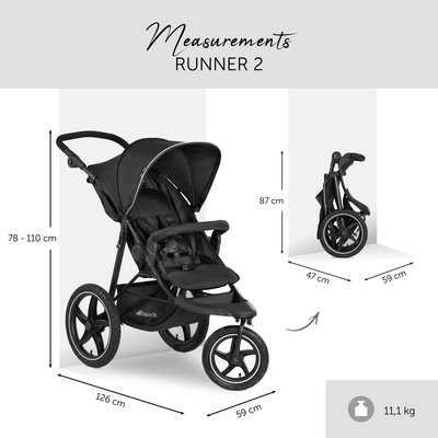 Stroller Baby Pram Hauck Runner 2 Off Roader- Black