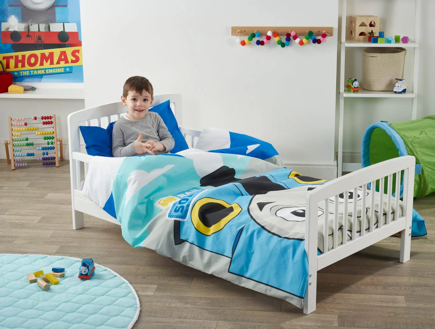 Thomas and Friends 8 piece toddler bed bundle with Sydney toddler bed and Kinder Flow mattress