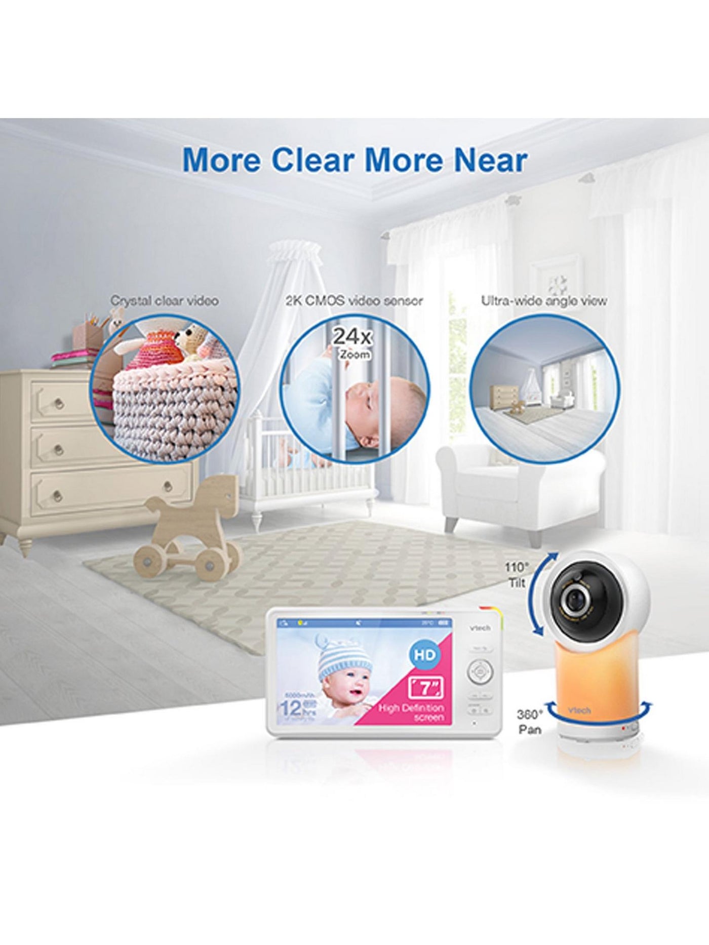 VTech RM7766HD 7" Smart Wi-Fi 1080p Pan and Tilt Baby Monitor