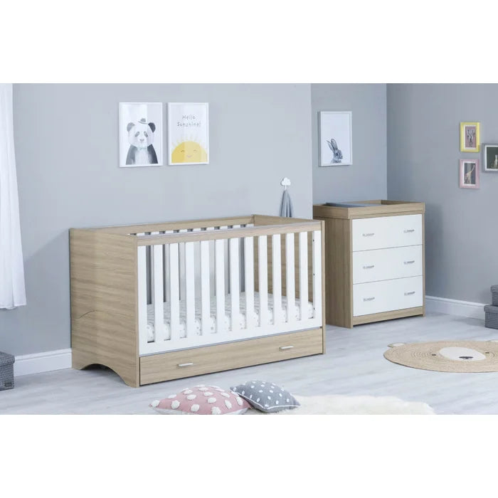 Warm Oak Finish 2 Piece Room Set with Drawer by Babymore - Oak, Oak/White