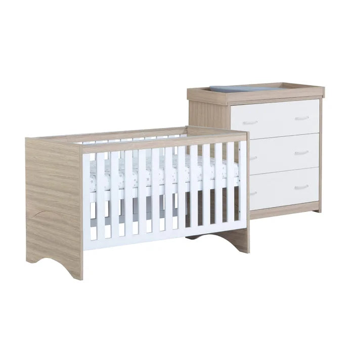 Warm Oak Finish Cot Bed 2-Piece Nursery Furniture Set - Oak/White, Oak