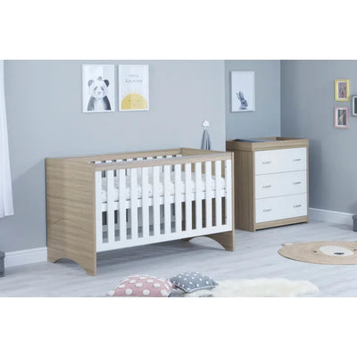 Warm Oak Finish Cot Bed 2-Piece Nursery Furniture Set - Oak/White, Oak