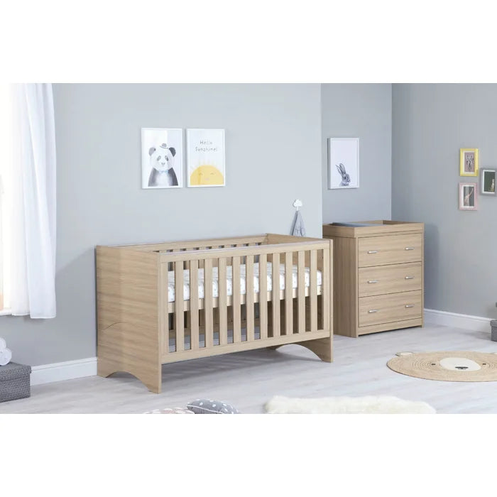 Warm Oak Finish Cot Bed 2-Piece Nursery Furniture Set - Oak/White, Oak