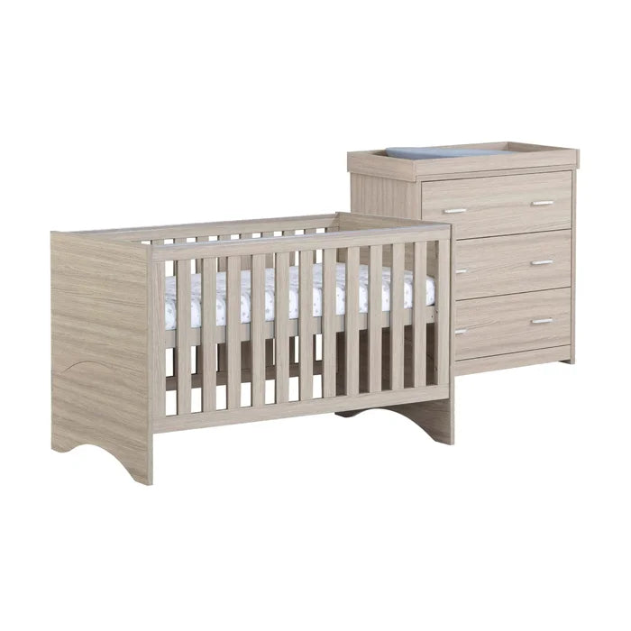 Warm Oak Finish Cot Bed 2-Piece Nursery Furniture Set - Oak/White, Oak