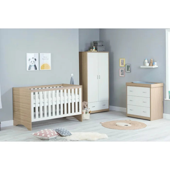 Warm Oak Finish Cot Bed 3-Piece Nursery Furniture Set by BabyMore - Oak/White