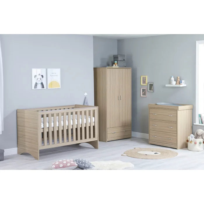 Warm Oak Finish Cot Bed 3-Piece Nursery Furniture Set by BabyMore - Oak/White