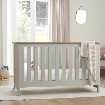 Deluxe Baby Cot Bed Verona Convertible Tutti Bambini Available in 2 colors - Dove Grey/Oak and White/Oak