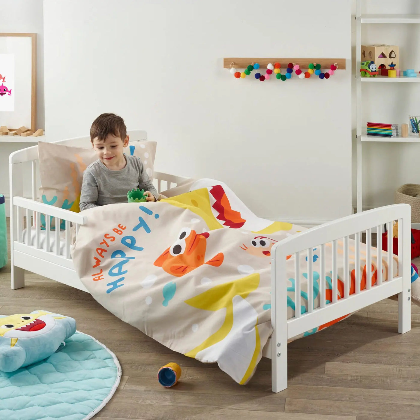 Kids Deluxe Bed Baby Shark 7 piece bundle with Sydney toddler bed and Kinder Flow mattress