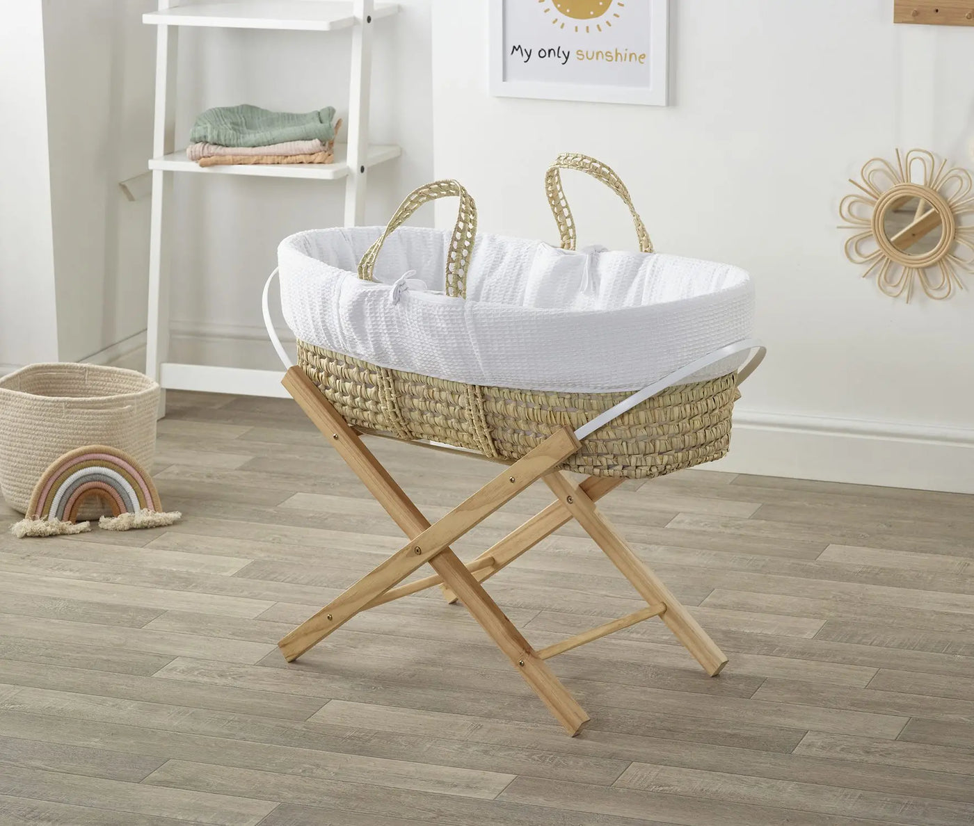 Baby Hoodless  Waffle Moses Basket - Grey, White