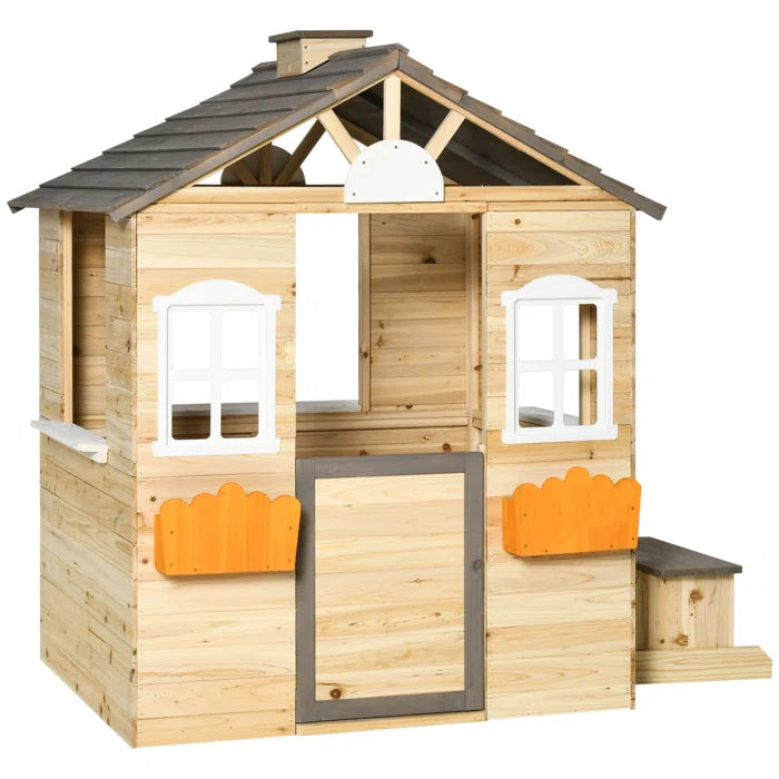 Outdoor Cubby House Fun Park 113cm W x 94cm D Solid + Manufactured Wood Playhouse