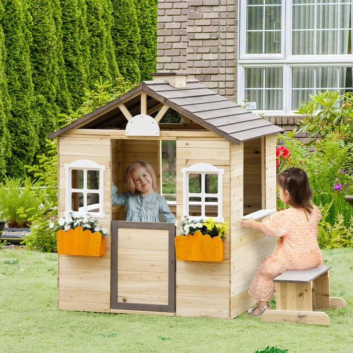 Outdoor Cubby House Fun Park 113cm W x 94cm D Solid + Manufactured Wood Playhouse