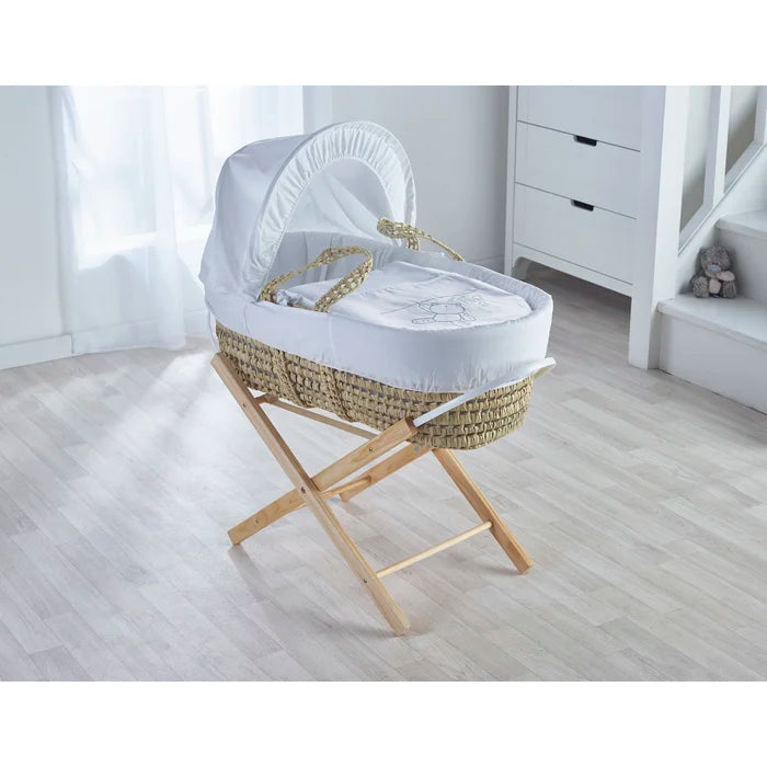 Deluxe Baby Palm Moses Basket with Stand - White