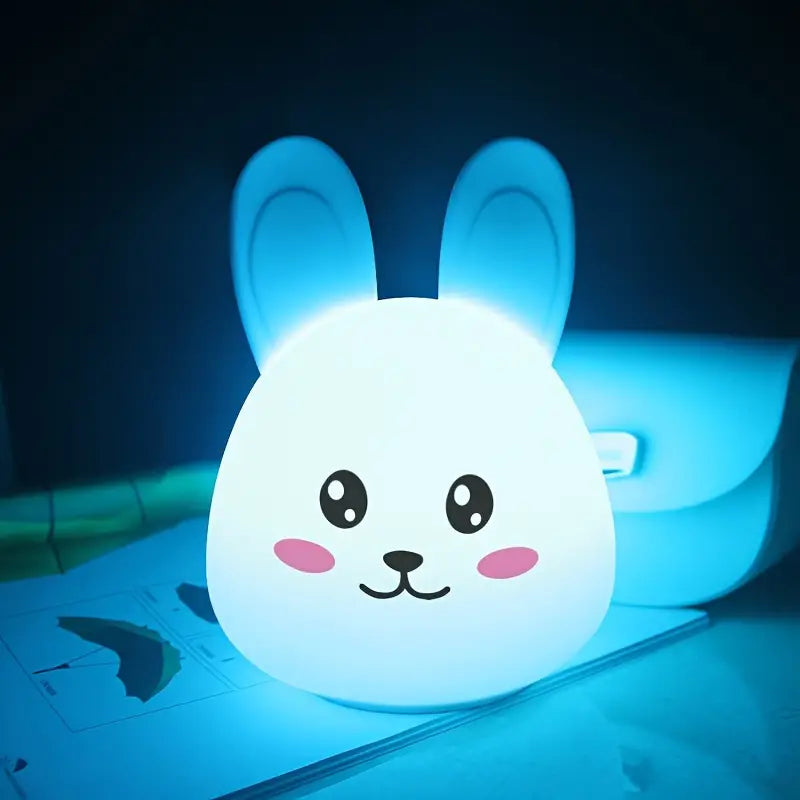 Night Light Cute Rabbit Silicone Rechargeable, Bedroom Bedside Eye Protection Sleep Table Lamp