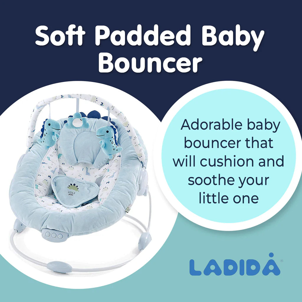 Soft Padded LADIDA Blue Dinosaur Baby Bouncer