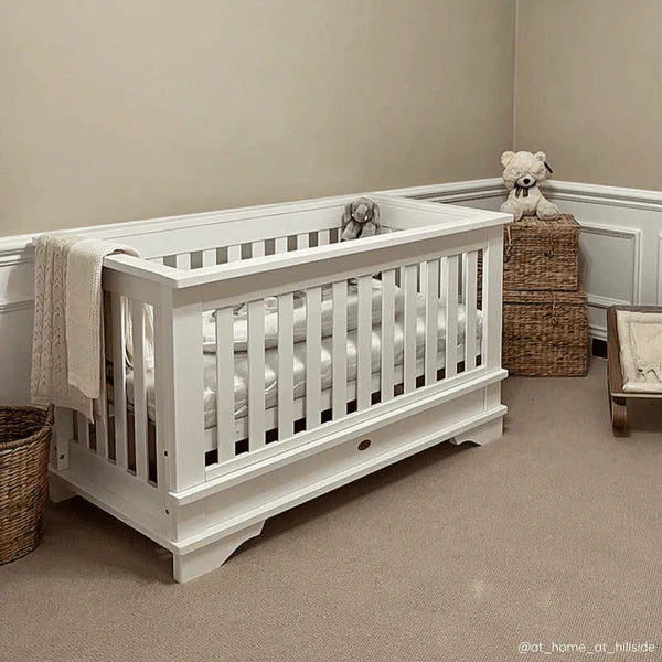 Modern Barley White Baby Cot - Convertible Plus Nursery Furniture Set