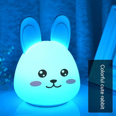 Night Light Cute Rabbit Silicone Rechargeable, Bedroom Bedside Eye Protection Sleep Table Lamp