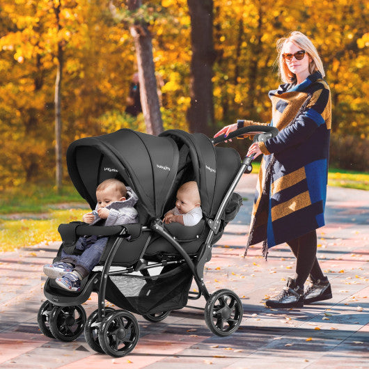 Stroller Baby Joy Foldable Lightweight Front Rear Seats,Double Baby Seat Stroller - Black