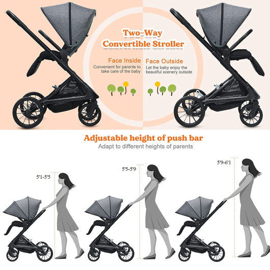 Durable Multifunctional Stroller Baby Pram 2-in-1 Convertible with Oversized Storage Basket Multifunctional