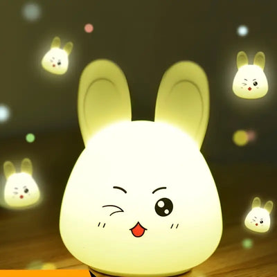 Night Light Cute Rabbit Silicone Rechargeable, Bedroom Bedside Eye Protection Sleep Table Lamp